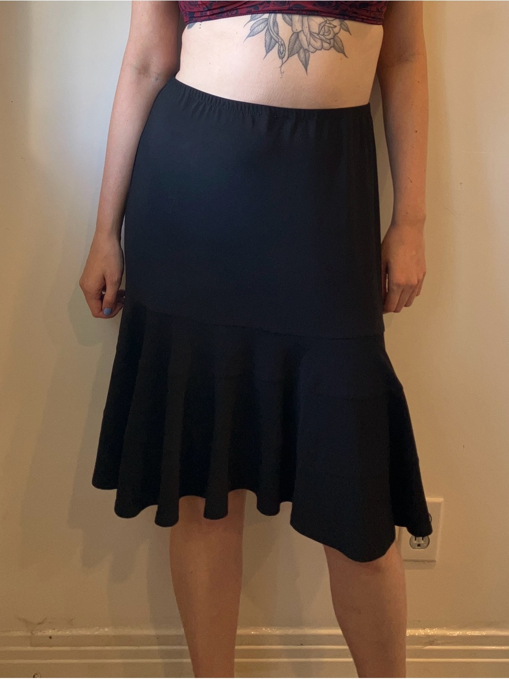 Vintage Jessica Black Midi Skirt with Ruffled Flounce Hem in size 10 made in can